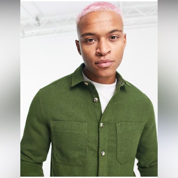 🎊MUST GO free shipping! ASOS DESIGN wool mix shacket in olive green - size Small - Picture 4 of 10